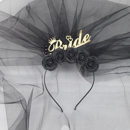 Gothic Bride Headband: Black Rose Crown, Halloween Veil