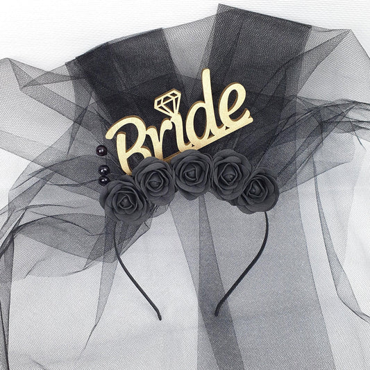 Gothic Bride Veil Headband: Black Rose Bridal Shower, Bachelorette Party