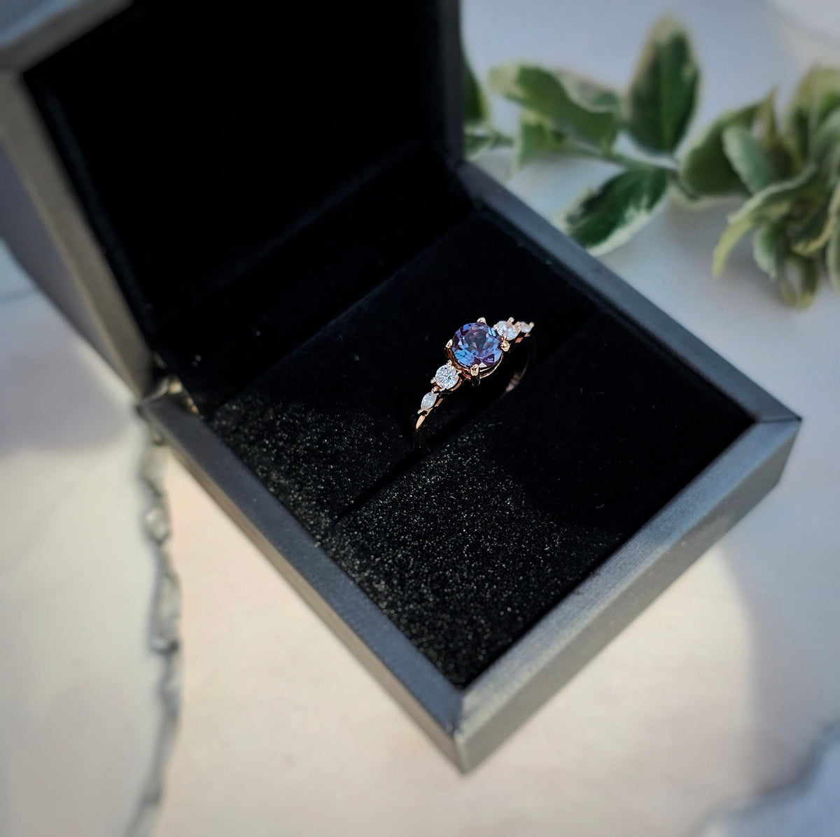 Vintage style Alexandite engagement ring, round cut promice jewelry, sterling silver goldplated bridal accessory