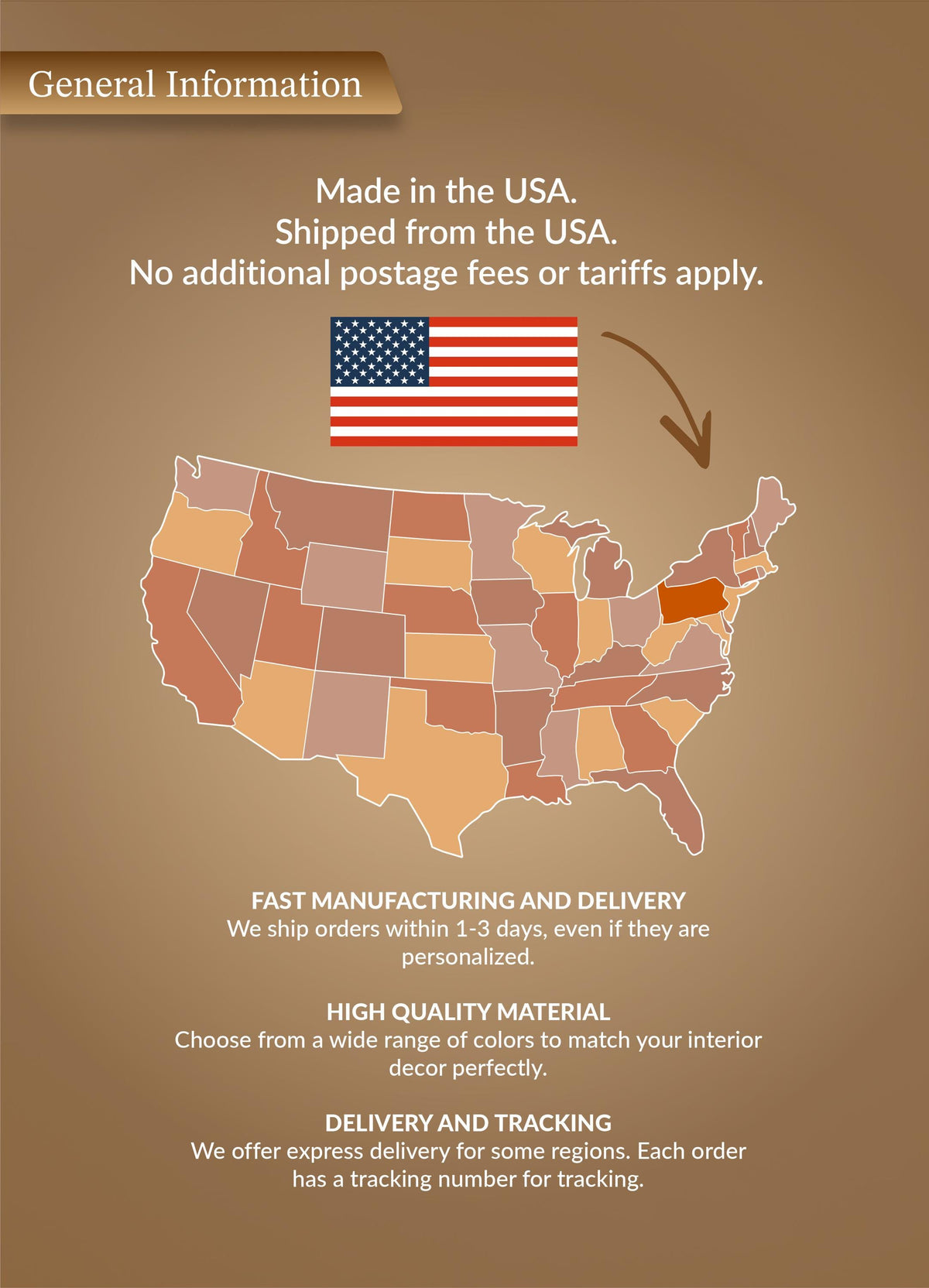 The image is a map of the United States with a brief description of a company's shipping and delivery services.