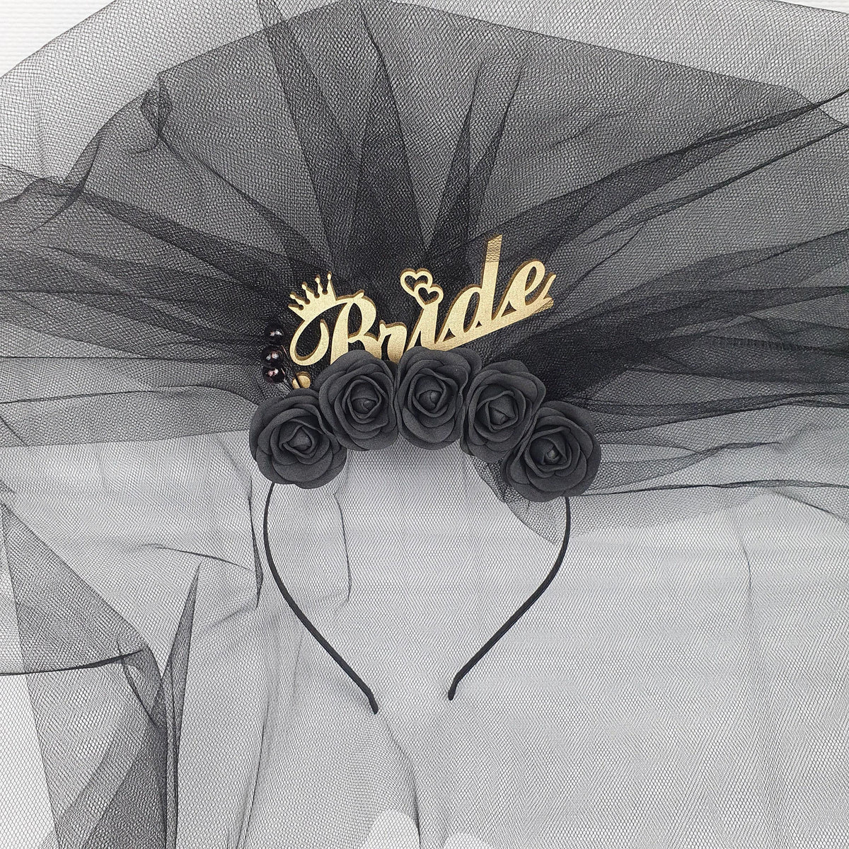 Gothic Bride Headband: Black Rose Crown, Halloween Veil