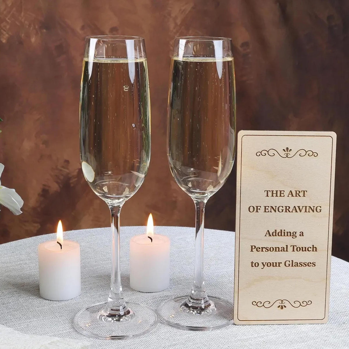 Personalized Engraved Wedding Champagne Flutes: Toasting Glasses, Set of 2 (230 ml)