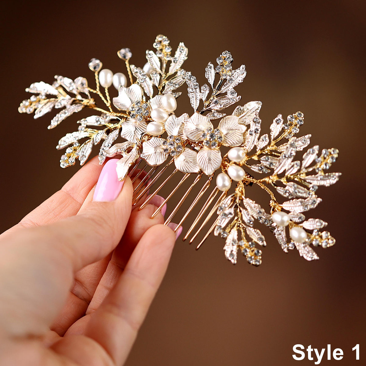 Vintage Gold Bridal Hair Comb, Pearl Floral Wedding Hairpiece
