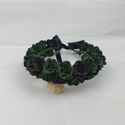 Emerald Green Rose Flower Crown: Gothic Wedding Headpiece