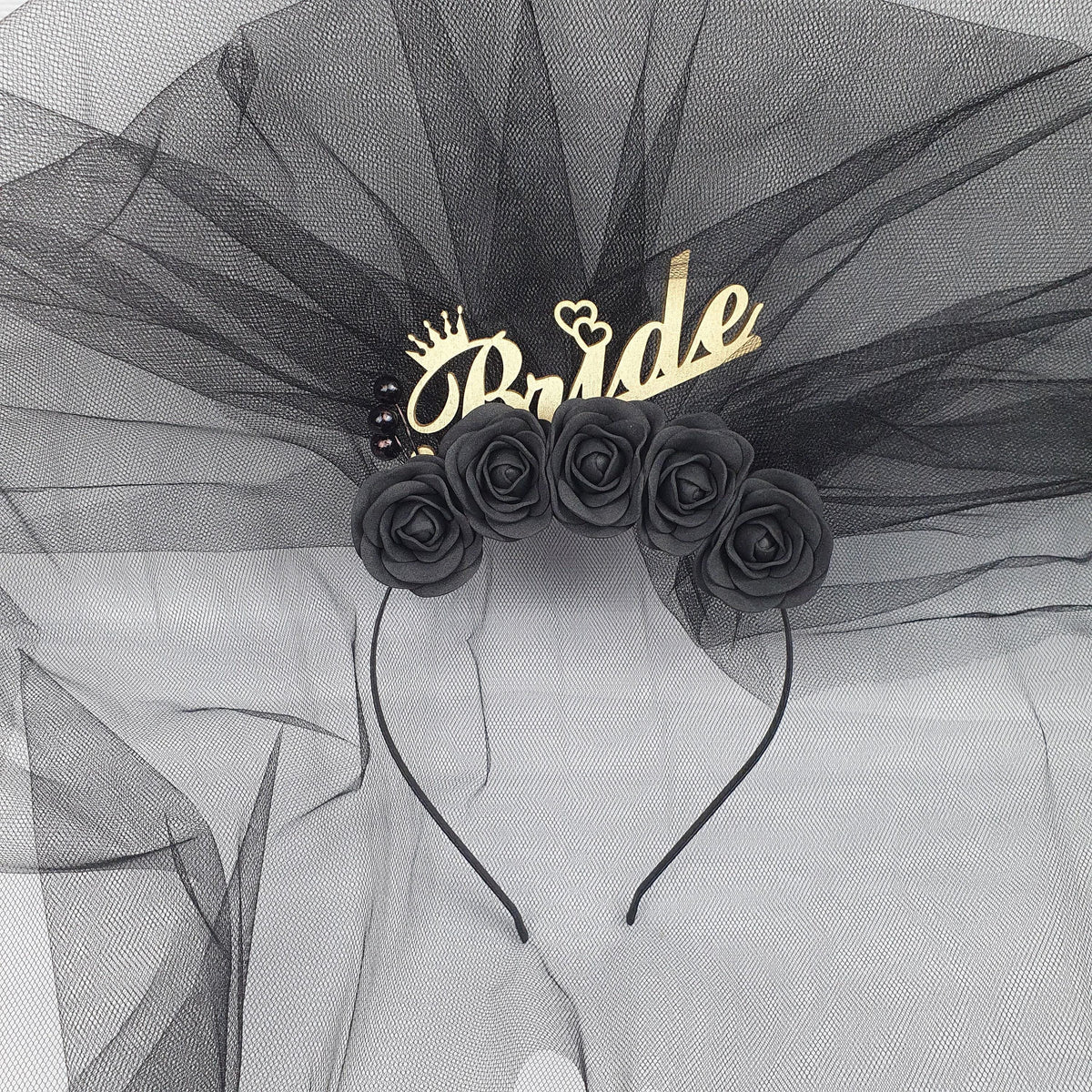 Gothic Bride Headband: Black Rose Crown, Halloween Veil