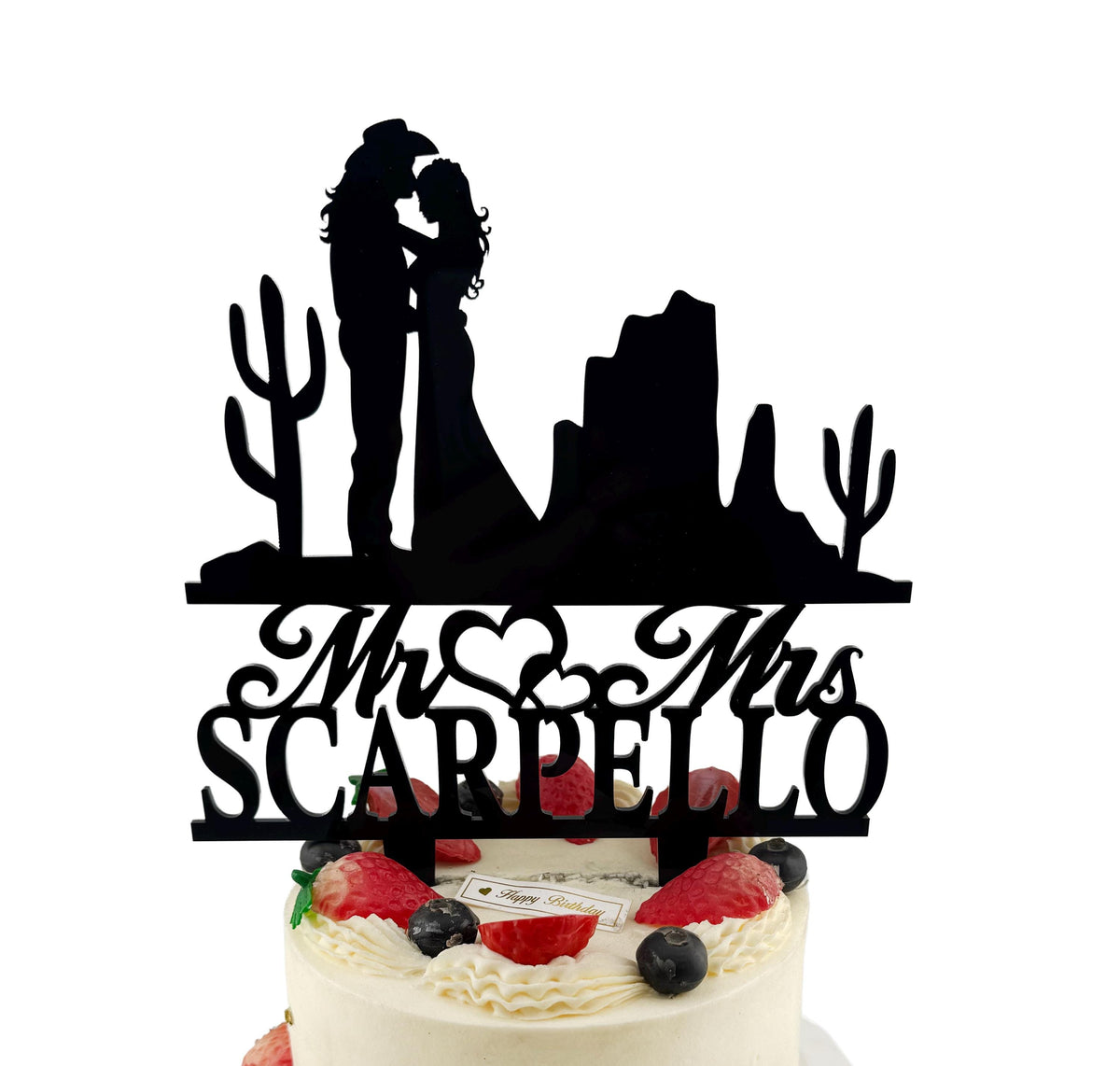 A silhouette of a couple embracing, with the words "Mr. Scarpello" and "Mrs. Scarpello" written below the silhouette.