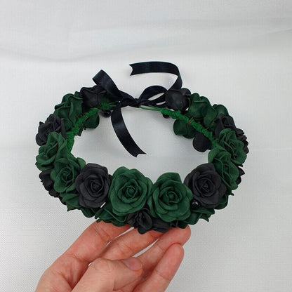 Emerald Green Rose Flower Crown: Gothic Wedding Headpiece