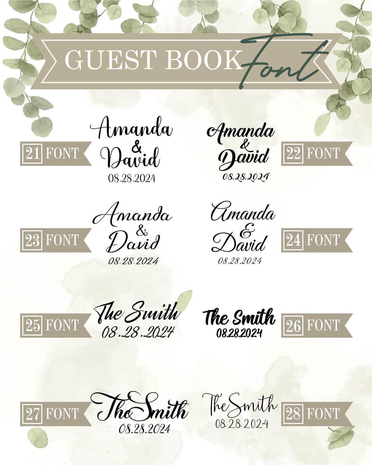the wedding guest book font and numbers
