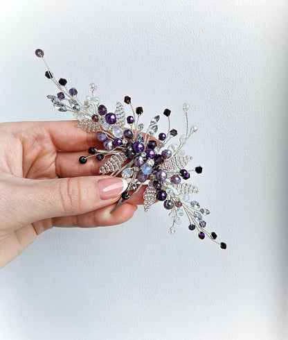 Purple Crystal Bridal Hair Comb, Violet Wedding Hair Accessory