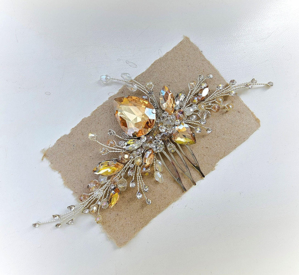 Ivory Crystal Wedding Hair Comb, Silver Bridal Hair Piece, 6 Inch