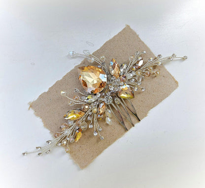Ivory Crystal Wedding Hair Comb, Silver Bridal Hair Piece, 6 Inch