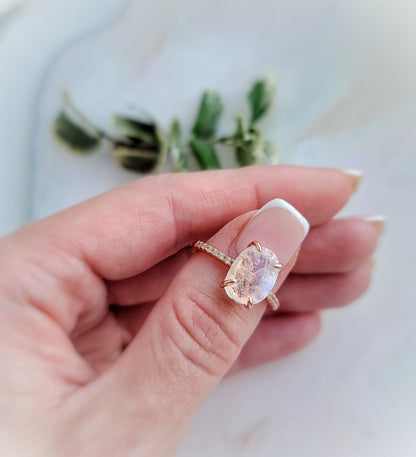 Oval Moonstone Engagement Ring: Rose Gold Sterling Silver Branch Band