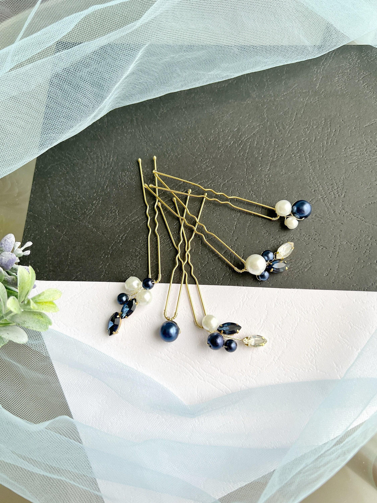 Pearl Blue Bridal Hair Pins Set of 5, Crystal Wedding Hairpiece, Something Blue Pins