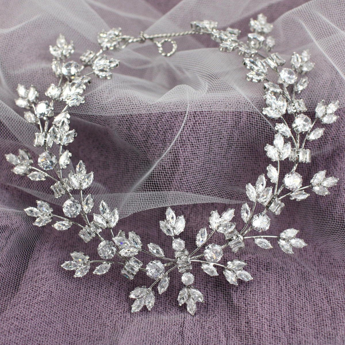 Handmade Crystal Bridal Hair Vine: Silver Floral Wedding Headpiece
