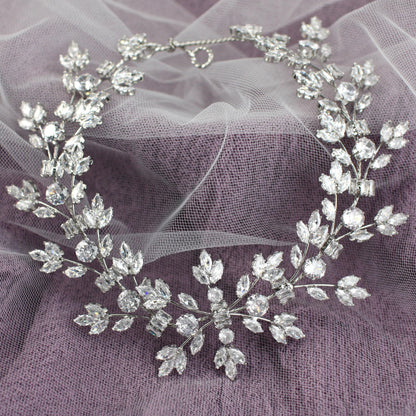 Handmade Crystal Bridal Hair Vine: Silver Floral Wedding Headpiece