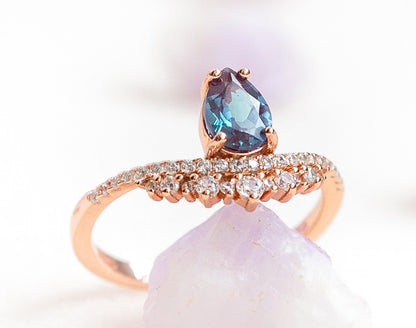 Teardrop Alexandrite Engagement Ring: Rose Gold Plated Sterling Silver