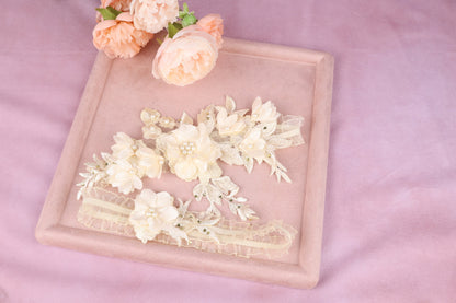 a tray with flowers on it on a bed