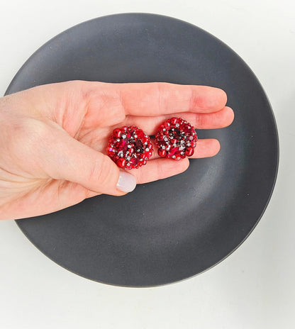 Burgundy Crystal Stud Earrings, Large Red Bridal Studs, Wedding Jewelry, Gift for Mom