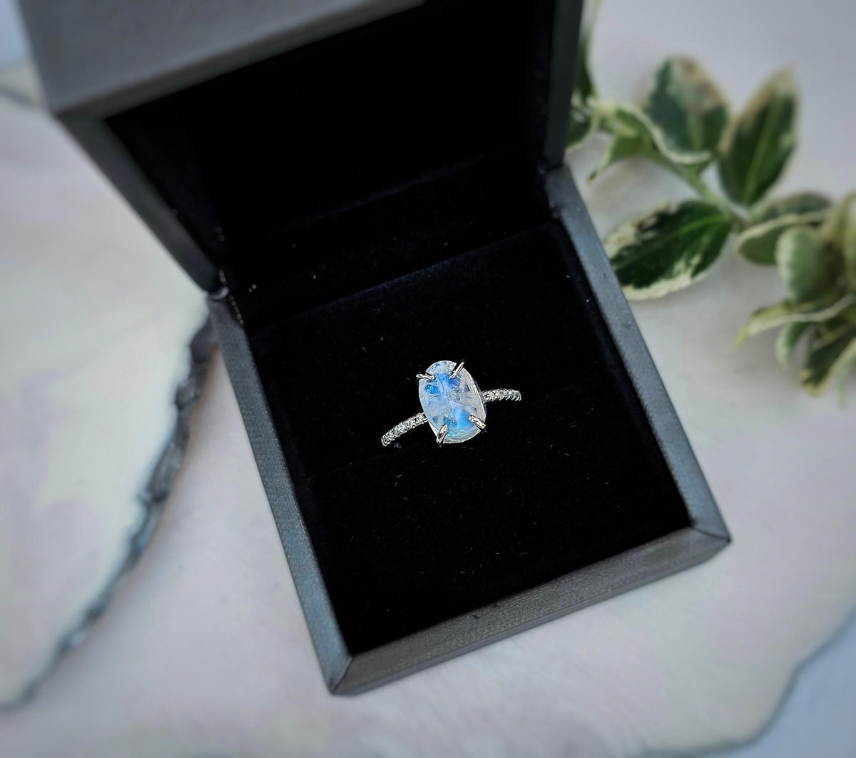 Oval Moonstone Sterling Silver Ring: Boho Engagement Jewelry