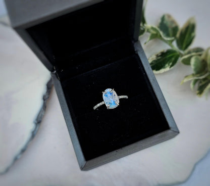 Oval Moonstone Sterling Silver Ring: Boho Engagement Jewelry