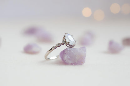 Moonstone Engagement Ring Set: Sterling Silver Rhodium Crown
