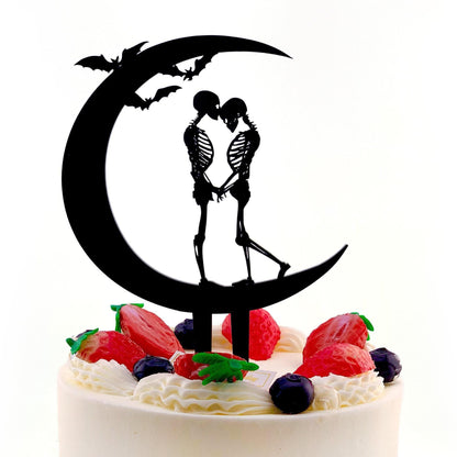 Skull Wedding Cake Topper: Halloween Skeleton Couple Silhouette