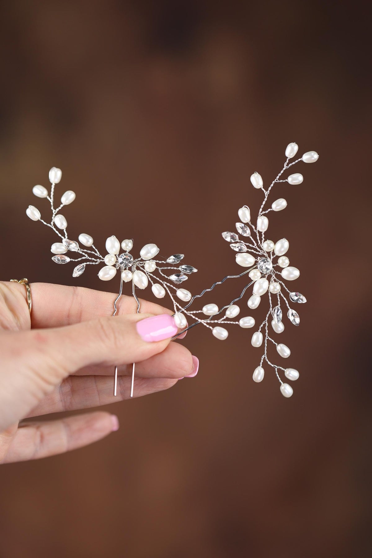 Porcelain Flower Hair Pins Set of 3, Bridal Wedding Hair Accessories, Floral Updo Pins