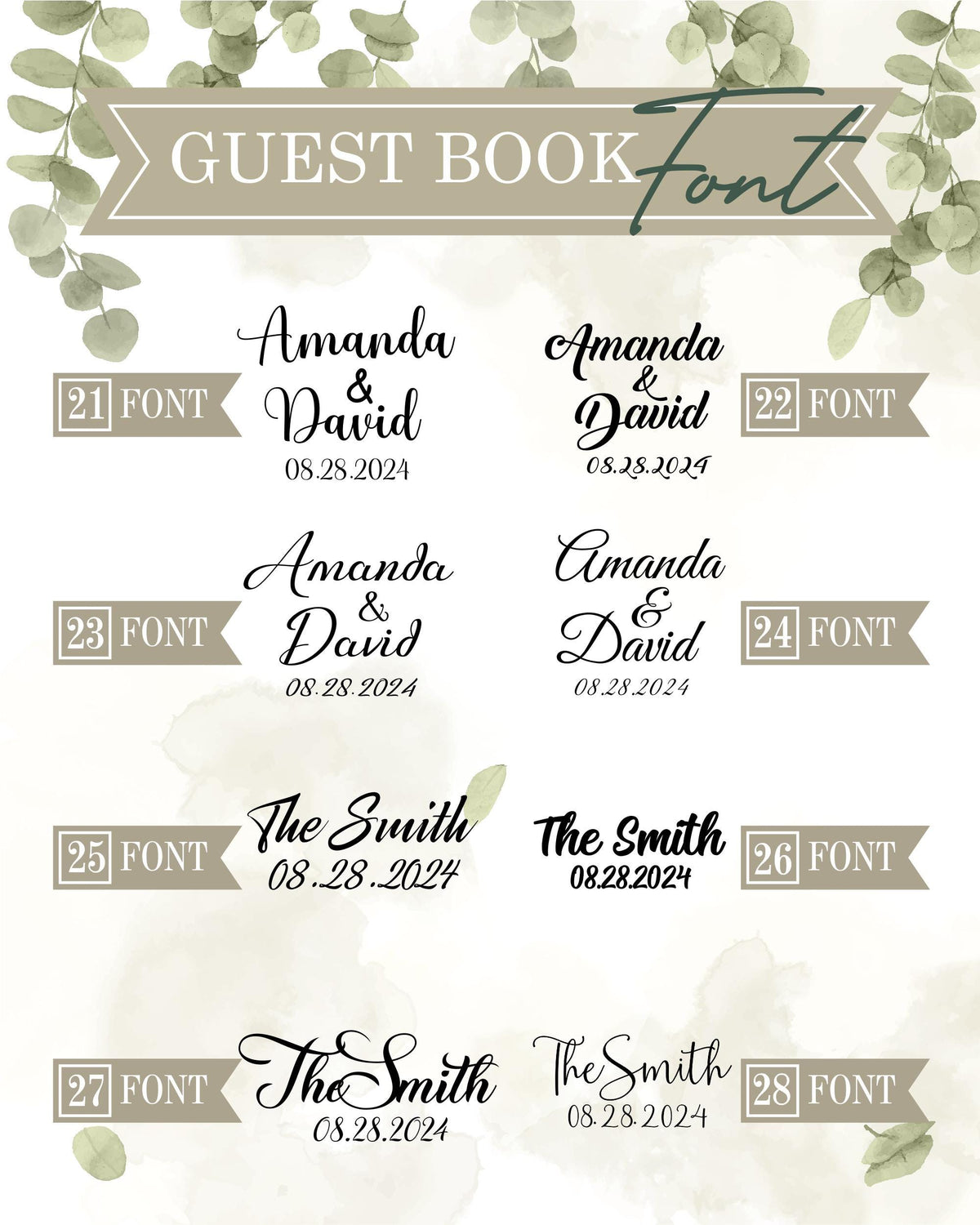 the wedding guest book font and numbers