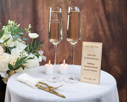 a table with two glasses of wine and a sign
