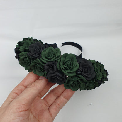 Emerald Green Rose Flower Crown: Gothic Wedding Headpiece