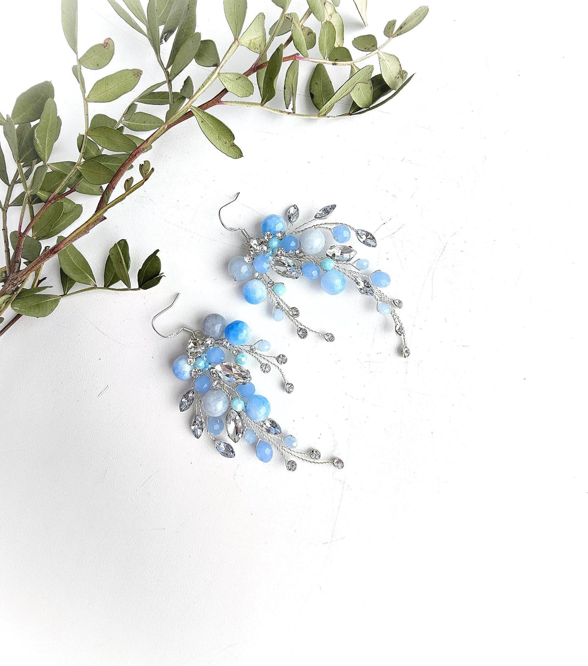 Aquamarine Crystal Bridal Earrings, Silver Teardrop Wedding Earrings, Something Blue Jewelry