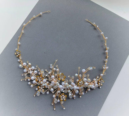 Gold Pearl Bridal Hair Vine: Crystal Wedding Hair Piece