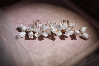 Vintage White Flower Bridal Comb, Crystal Wedding Hair Accessory