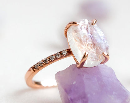 Oval Moonstone Engagement Ring: Rose Gold Sterling Silver Branch Band