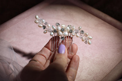 Pearl Rhinestone Bridal Comb, Wedding Hair Piece