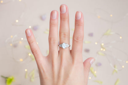 Dainty Moonstone Ring: Rhodium Plated 925 Sterling Silver Engagement Jewelry