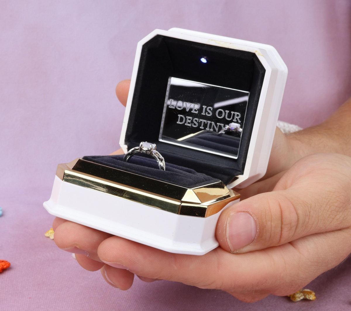 LED Double Ring Box: Velvet Proposal Ring Organizer