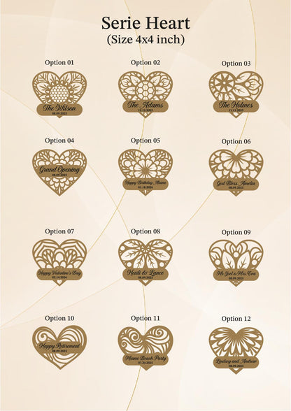 a series of hearts with the names of each heart