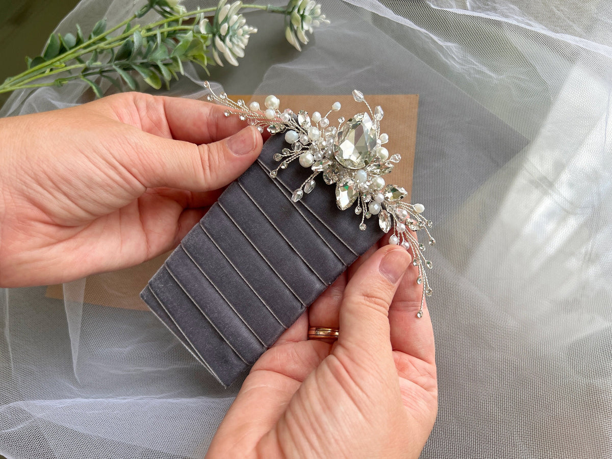 Crystal Pearl Grooms Boutonniere: Handmade Wedding Accessories