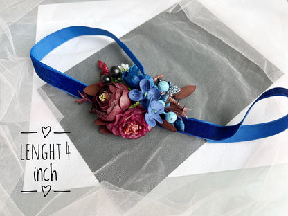 Burgundy Rose Groom Boutonniere, Navy Accents, Handmade