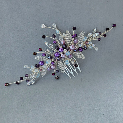 Purple Crystal Bridal Hair Comb, Violet Wedding Hair Accessory