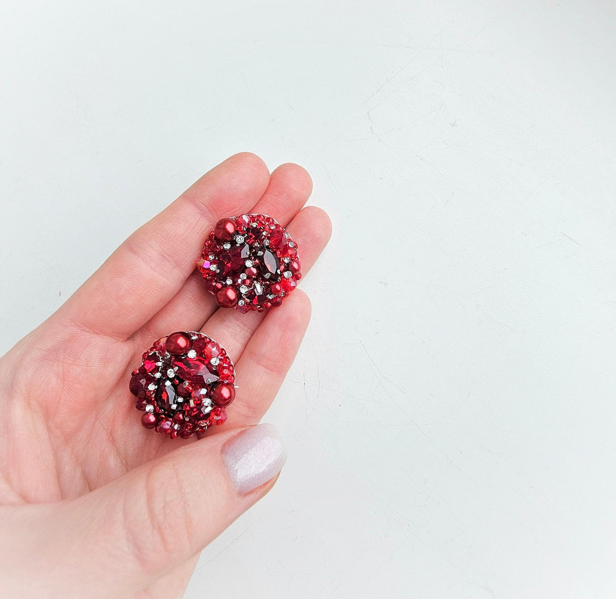 Burgundy Crystal Stud Earrings, Large Red Bridal Studs, Wedding Jewelry, Gift for Mom
