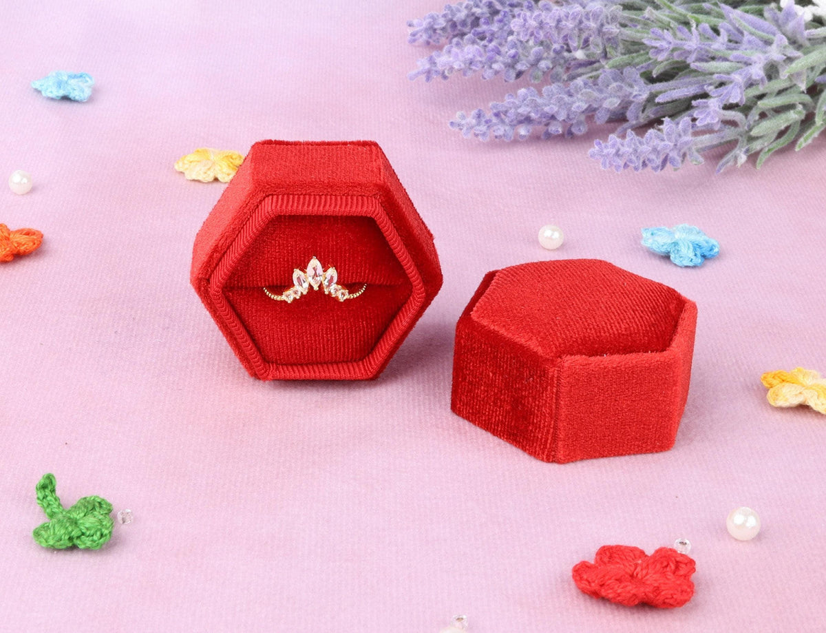 Velvet Hexagon Ring Box: Engagement Proposal