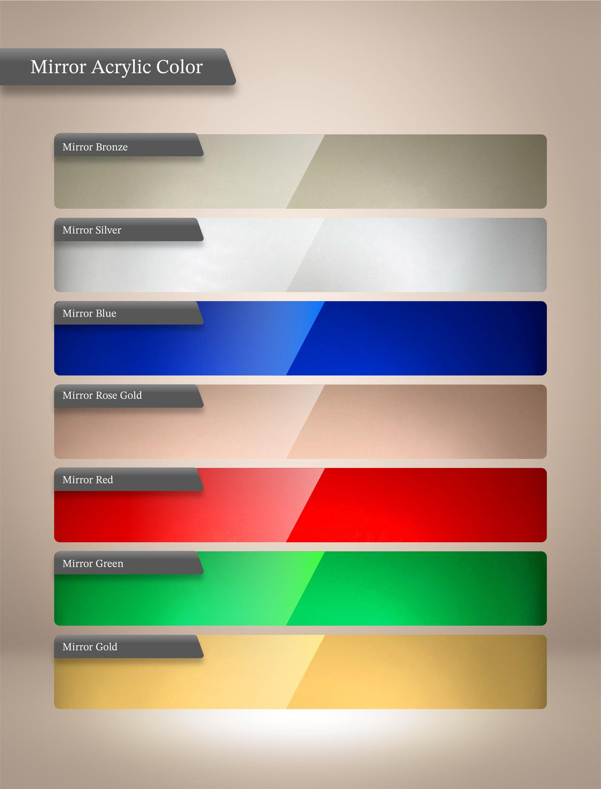 a variety of mirror colors, including bronze, silver, blue, rose gold, red, green, and gold.