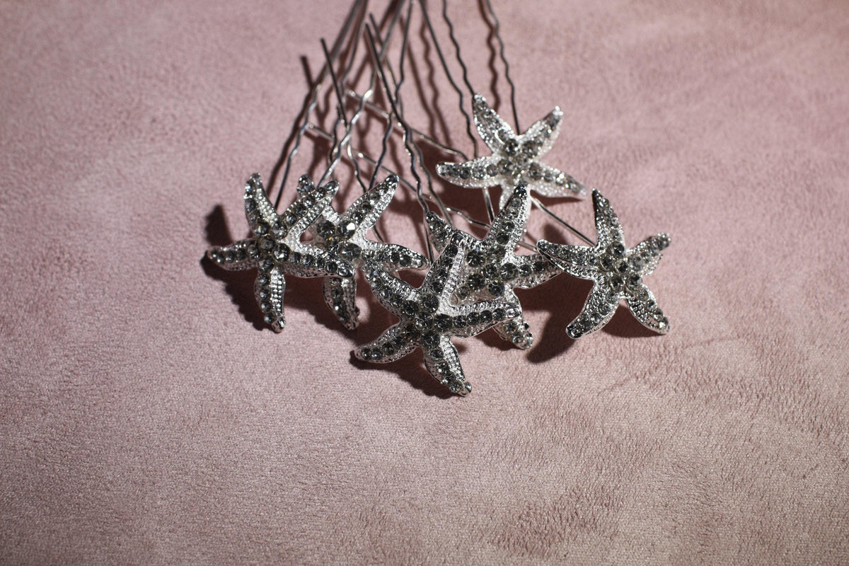 Starfish Rhinestone Bridal Hair Pins Set of 6, Beach Wedding Hair Accessories