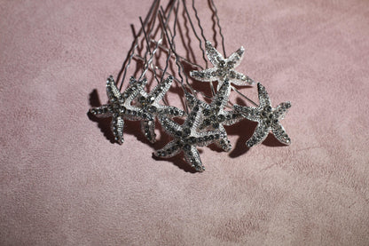 Starfish Rhinestone Bridal Hair Pins Set of 6, Beach Wedding Hair Accessories