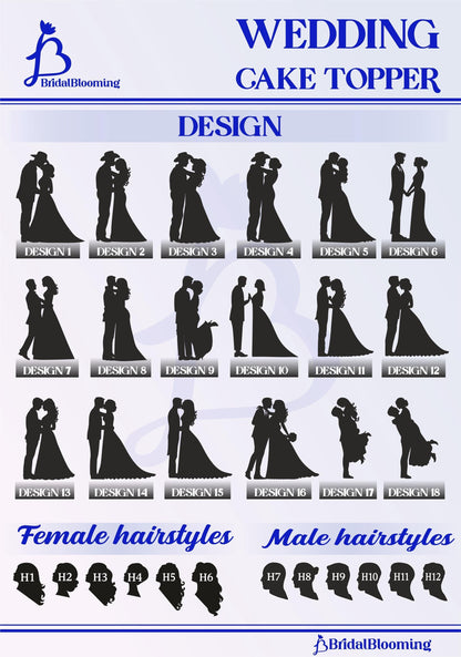 a wedding cake topper with silhouettes of a bride and groom