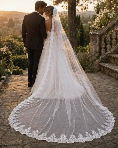 Cathedral Wedding Veil  197 Inch Train, Floral Sequined Lace