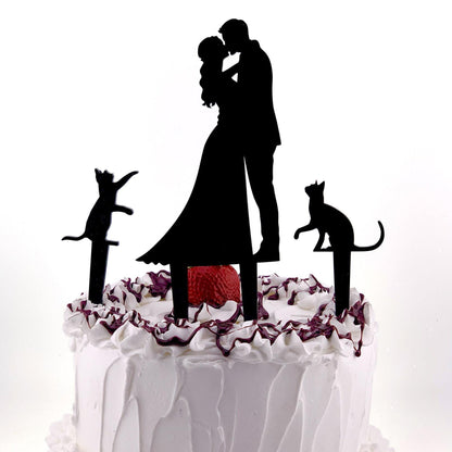 Wedding Cake Topper: Silhouette Couple with Cats