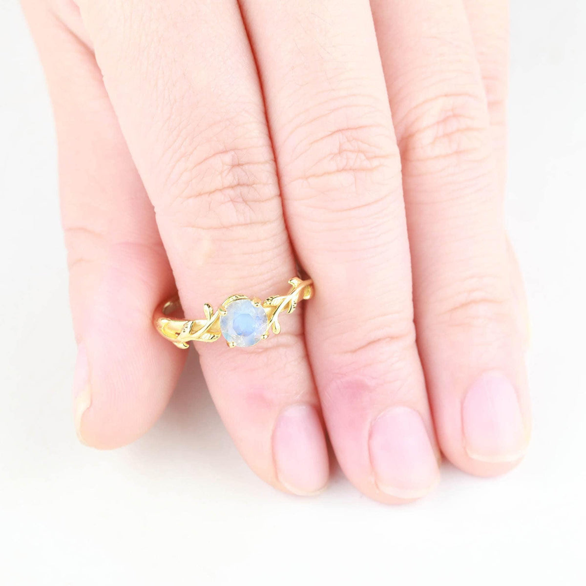 Twig Moonstone Ring: Yellow Gold Plated Sterling Silver, Vintage Style